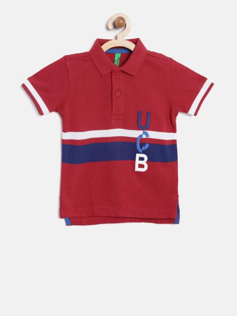 United Colors of Benetton Boys Red Solid Polo Collar T-shirt