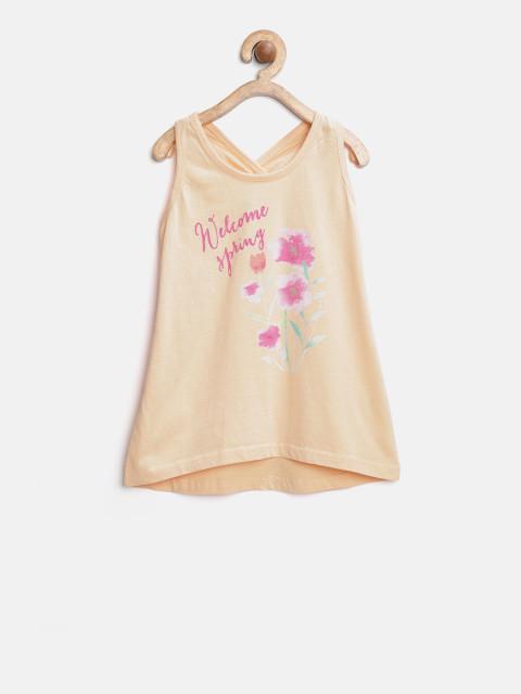 United Colors of Benetton Girls Peach Printed Tank Top