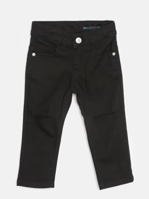 United Colors of Benetton Boys Black Slim Fit Mid-Rise Slash Knee Stretchable Jeans