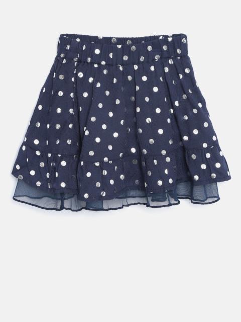 United Colors of Benetton Girls Navy Blue & Silver Polka Dot Print Flared Skirt