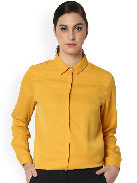 Van Heusen Woman Women Yellow Regular Fit Solid Casual Shirt