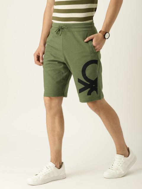 United Colors of Benetton Men Green Printed Shorts