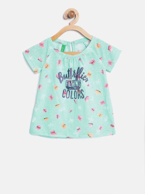 United Colors of Benetton Girls Blue Printed Round Neck T-shirt