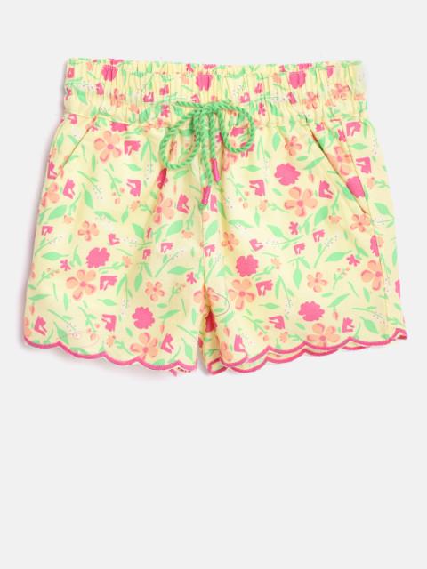 United Colors of Benetton Girls Cream-Coloured & Pink Printed Regular Fit Regular Shorts