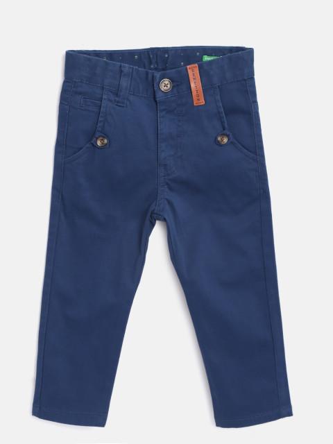 United Colors of Benetton Boys Navy Blue Slim Fit Solid Regular Trousers